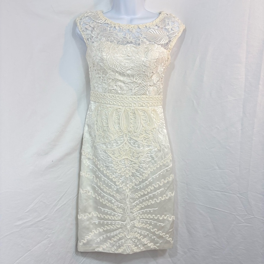 Sue Wong Cream Lace Mini Dress